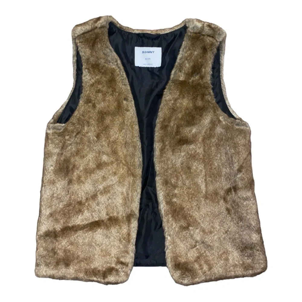OLD Navy Kids Faux Fur Cozy Winter Vest Open Front in Tan Brown Size XL (14) - Picture 1 of 8